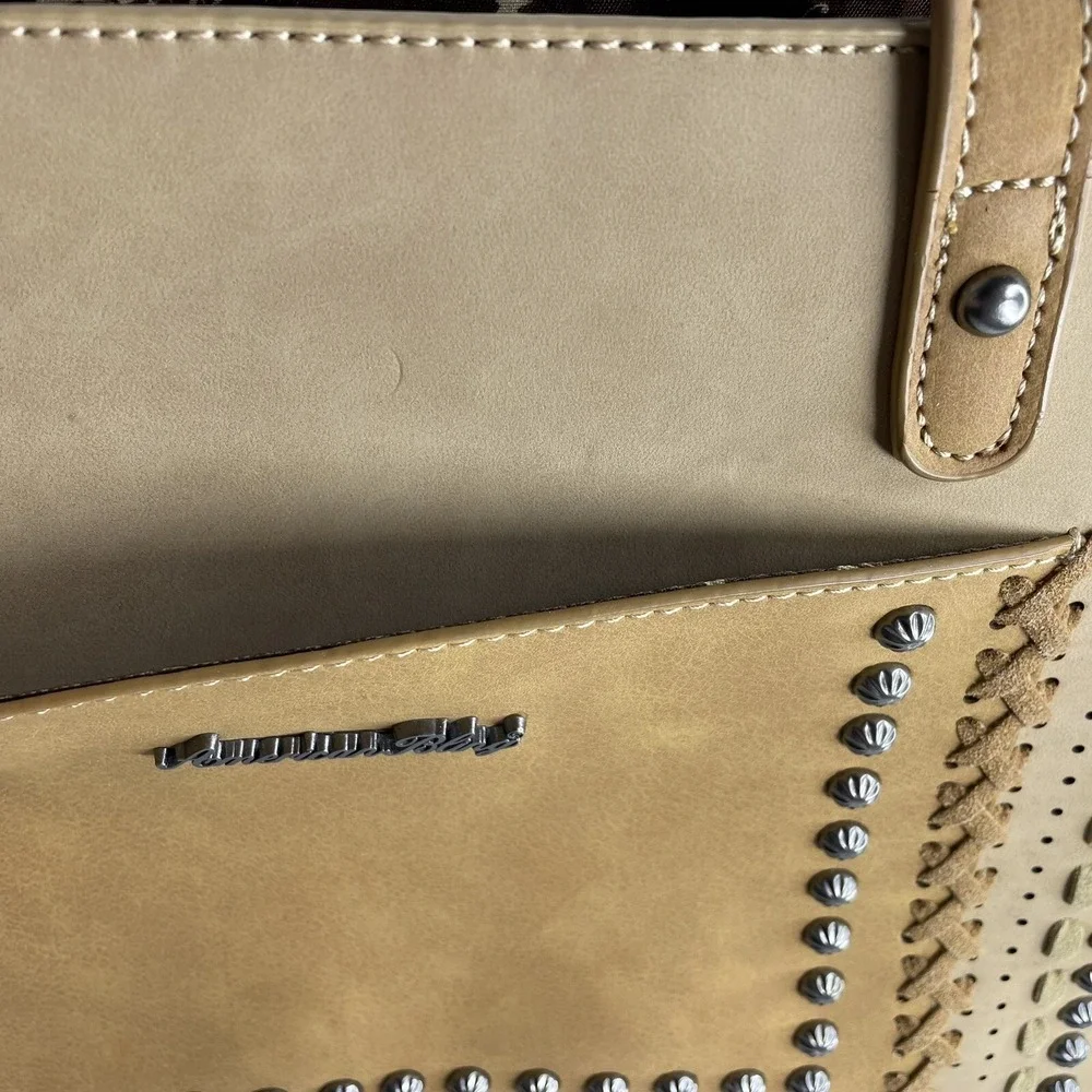 American Bling Concealed Carry Tan Purse Studded Detail Shoulder Bag Zip Closure